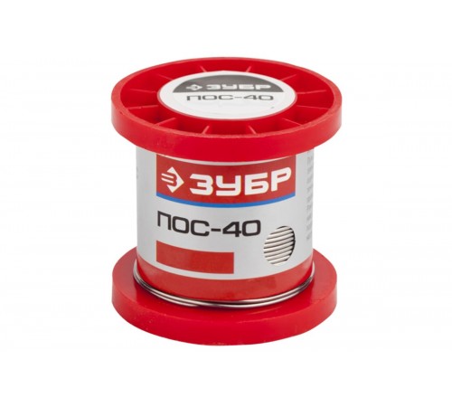 55451-100-10С Припой ЗУБР, ПОС 40, трубка с канифолью, 100 гр, 1 мм