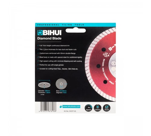 DCDT125 Диск алмазный BIHUI HERD TILES красный 125 мм