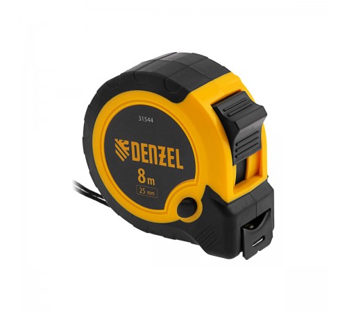 31544 Рулетка Denzel 8м х 25мм,двухкомп.корпус,кнопка-пауза