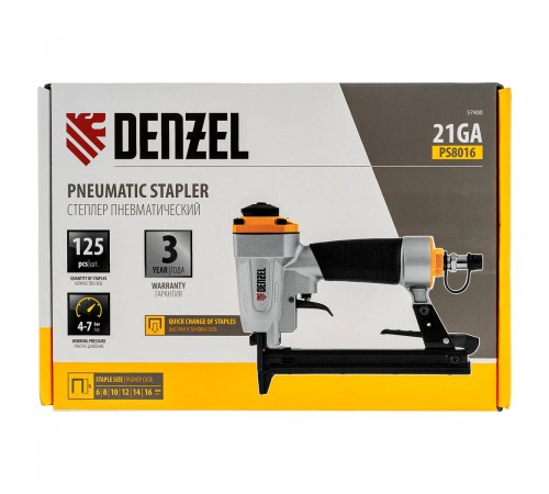 57400 Степлер пневматический PS8016 Denzel для прямоугольных скоб 21GA