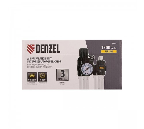 Блок подготовки воздуха регулятор-фильтр-лубрикатор Denzel FLR1500, 10 бар, 1500 л/мин., 1/4" 57469