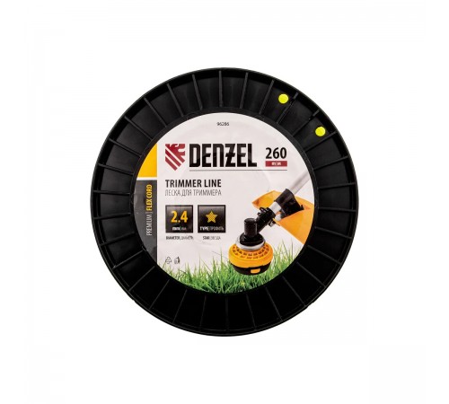96286 Леска для триммера Denzel FLEX CORD звезда, 2,4мм х 260м на  DIN катушке