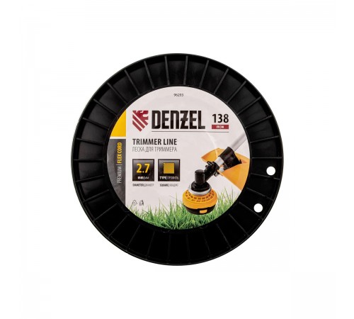 96293 Леска для триммера Denzel FLEX CORD квадрат 2,7мм х 138м на DIN катушке