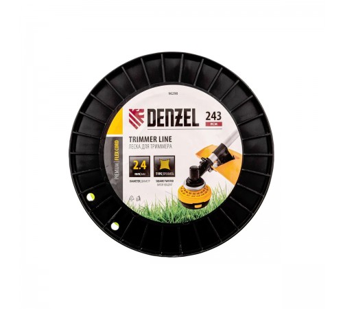 96298 Леска для триммера Denzel FLEX CORD витой квадрат 2,4ммх243м на  DIN катушке