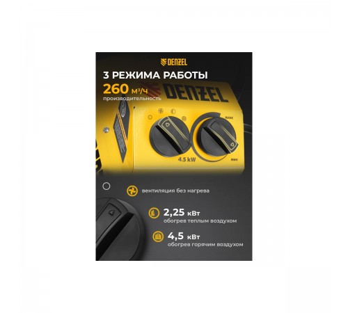 96438 Тепловая пушка Denzel SFH-5000, 230В, 400 м3/ч, 3 реж.вентил., 3000/4500 Вт