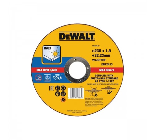 DT 43909 Диск отрезной DeWalt Extreme Cutting INOX по металлу 230х22,2х19