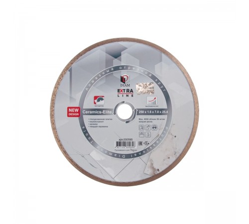 000595 Диск алмазный DIAM 1A1R CERAMICS-ELITE 250*25,4мм сплошной