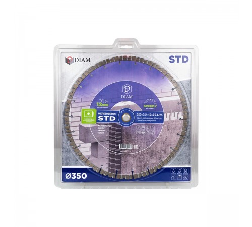 Диск алмазный DIAM железобетон STD 350x3,2мм*12*25.4/2 0000713