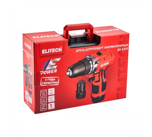 Дрель аккумуляторная Elitech ДА 12Л2 (2,0Ач)