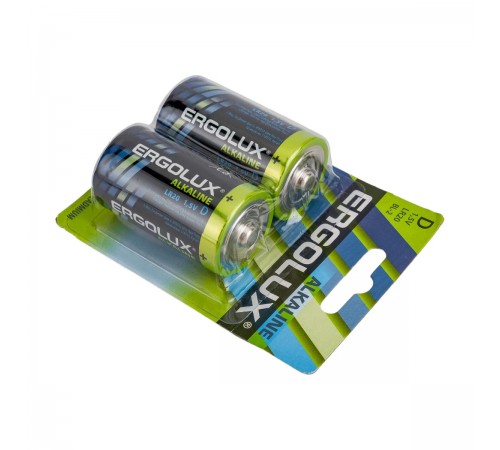11752 Элемент питания алкалиновый Ergolux D/LR20 1.5B Alkaline BL-2