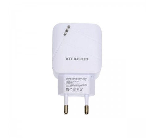 15252 Адаптер сетевой Ergolux 18Вт 1USB+1Type C 100-220B 5-9B/3A QC