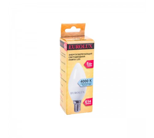 76/2/3 Лампа светодиодная Eurolux LL-E-C37-5W-230-4K-E14 (свеча, 5Вт, тепл., E14)