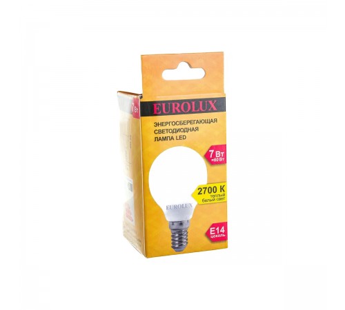 76/2/5 Лампа светодиодная Eurolux LL-E-G45-7W-230-2,7K-E14 (шар, 7Вт, тепл., E14)