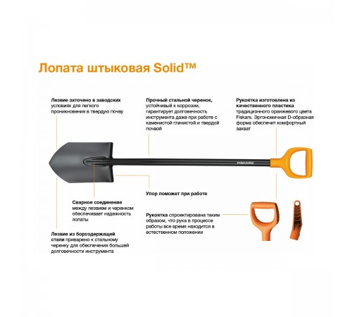 1026686 Лопата Fiskars садовая штыковая Solid