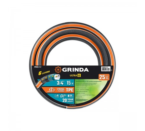 429009-3/4-15 Поливочный шланг GRINDA PROLine ULTRA 6 3/4" 15м 25атм,шестислойный,двойное арм.