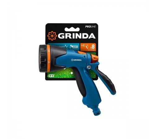 Пистолет поливочный двухкомпонентный GRINDA B-8, 8 режимов, курок сзади, PROLine 429110
