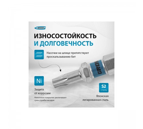 11469 Набор бит Gross TORX 15х50, сталь S2, 10шт.