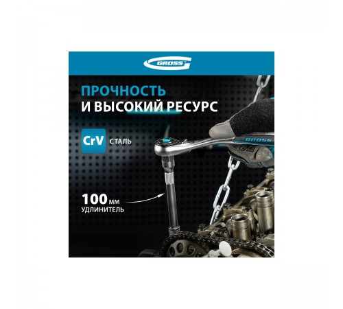 Набор торцевых головок Gross, трещотка 120 зубьев, 3/8", CrV, 12 предметов 14139