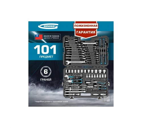 14151 Набор инструментов Gross, 1/4", 1/2", CrV, 120 зубьев, 101 предмет