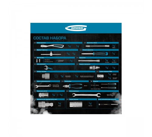 14151 Набор инструментов Gross, 1/4", 1/2", CrV, 120 зубьев, 101 предмет