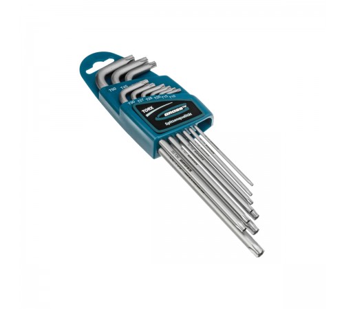 16408 Набор ключей имбусовых Gross TORX-TT, 9 шт.: T10-T50, экстра-длин., S2, сатинированные