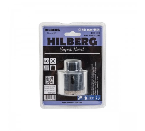 Коронка алмазная Hilberg HH640 Super Hard M14 с техническим воском 40мм