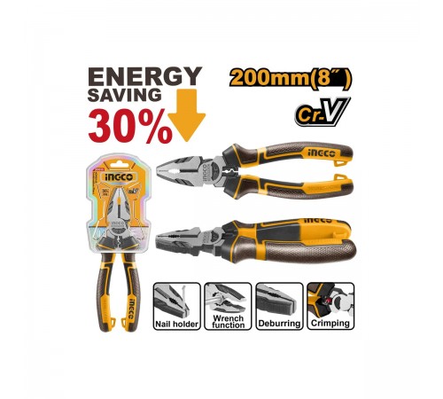 HHCP28200 Плоскогубцы INGCO INDUSTRIAL 200 мм двухкомпонентной рукояткой