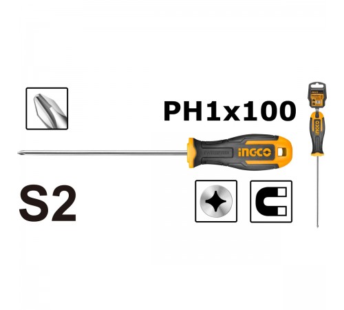 HS68PH1100 Отвертка INGCO INDUSTRIAL, PH1, Cr-V, 100мм