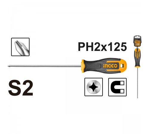 HS68PH2125 Отвертка INGCO INDUSTRIAL, PH2, Cr-V, 125мм