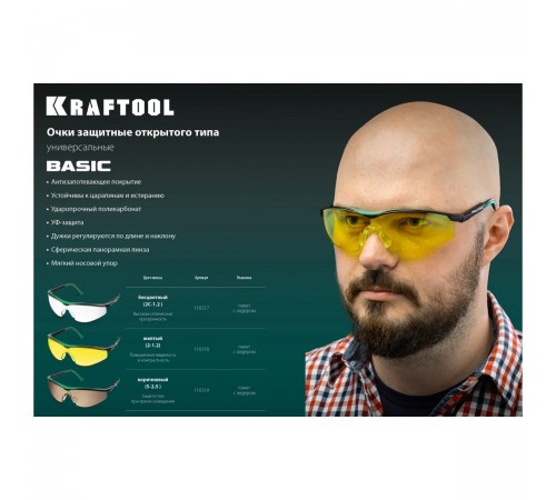 110317 Очки KRAFTOOL BASIC стекло-моноблок с покрытием устойчивым к истиранию и запотеванию