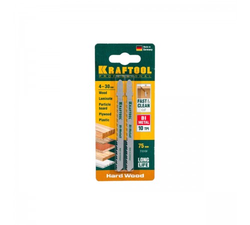159507-2,5 Полотна KRAFTOOL T101BF для эл/лобзика по твердому дереву шаг 2,5мм,75мм