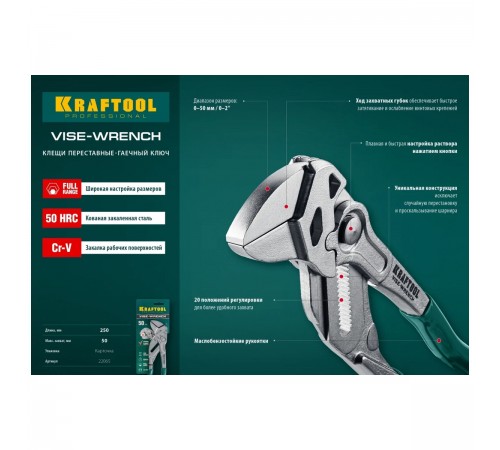 22065 Клещи KRAFTOOL переставные-гаечный ключ 250 мм Vise-Wrench