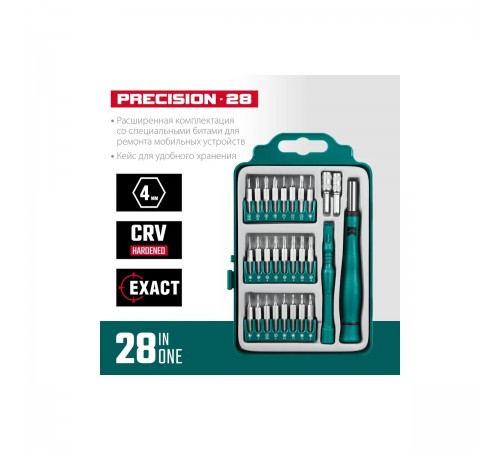 25677 Отвертка KRAFTOOL Precision-28 для точных работ со сменными битами 28 предметов