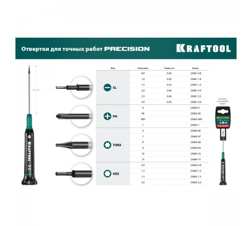 Отвертка KRAFTOOL Precision для точных работ PH1 25682-1