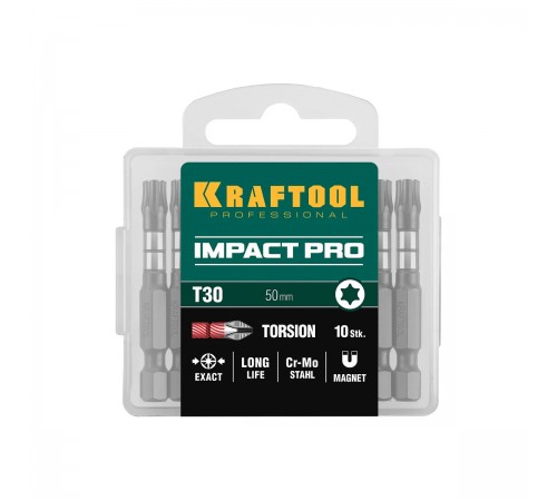 26195-30-50-S10 Бита KRAFTOOL Impact Pro, TORX, хвостовик Е 1/4, TX30, 50мм