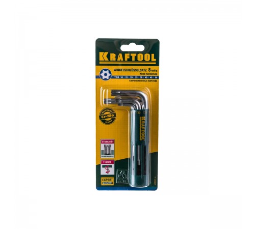 27433-1_z01 Ключи имбусовые короткие. Набор KRAFTOOL Cr-Mo сталь,TORX Hole T10-T50,8предм.