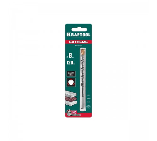 29166-120-08 Сверло по бетону KRAFTOOL EXTREME, 3-х гранный хвостовик 8х120