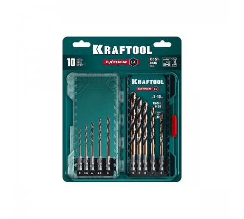 Набор сверл по металлу KRAFTOOL HEX-1/4" 10шт. IMPACT READY 29652-H10
