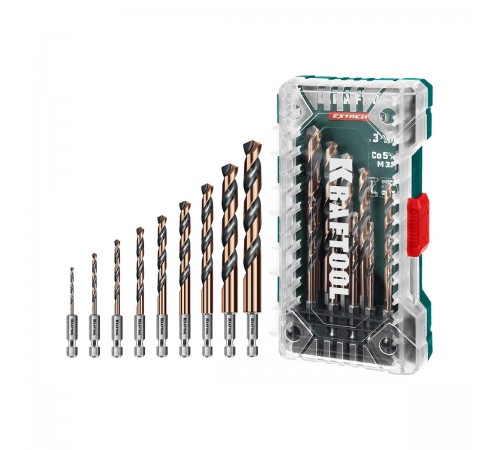 Набор сверл по металлу KRAFTOOL HEX-1/4" 10шт. IMPACT READY 29652-H10