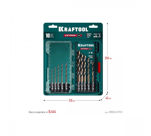 Набор сверл по металлу KRAFTOOL HEX-1/4" 10шт. IMPACT READY 29652-H10
