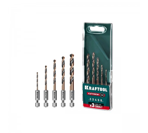 Набор сверл по металлу KRAFTOOL HEX-1/4" 5шт. IMPACT READY 29652-H5