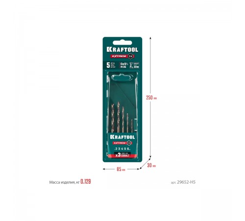 Набор сверл по металлу KRAFTOOL HEX-1/4" 5шт. IMPACT READY 29652-H5