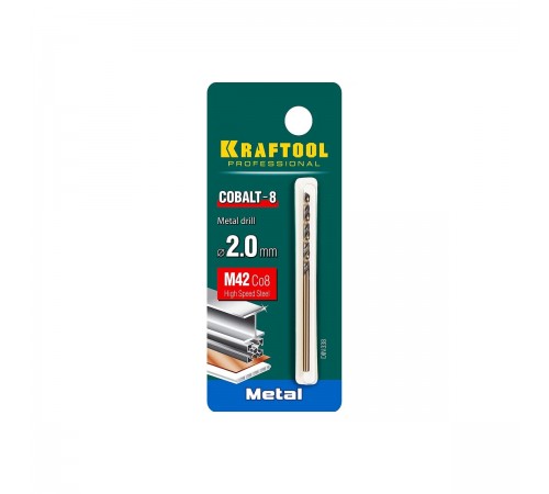 29656-2  Сверло по металлу KRAFTOOL COBALT HSS-Co(8%)  2,0х49мм, стальM42(S2-10-1-8)