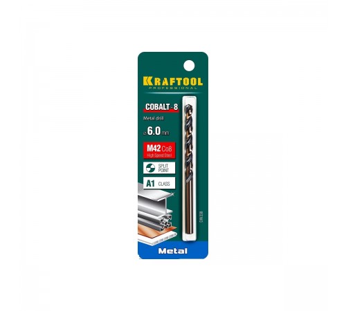 29656-6 Сверло по металлу KRAFTOOL COBALT HSS-Co(8%)  6.0х93мм, стальM42(S2-10-1-8)
