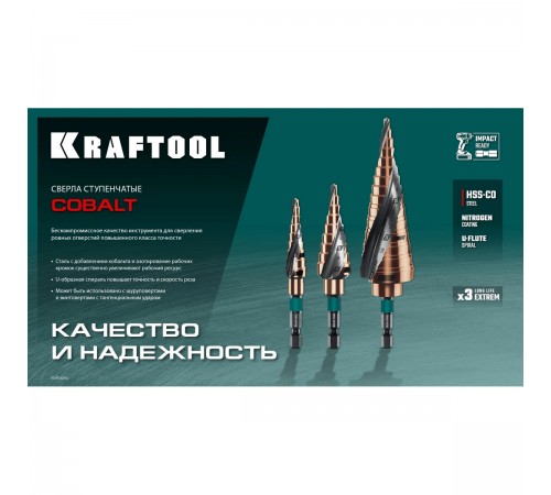Сверло ступенчатое KRAFTOOL COBALT 9 ступеней 4-20мм 29691-4-20-9