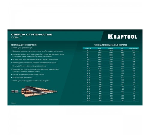 Сверло ступенчатое KRAFTOOL COBALT 9 ступеней 4-20мм 29691-4-20-9
