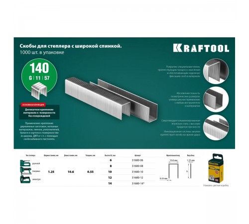 31680-12 Скобы для степлера KRAFTOOL, тип 140, 12 мм (1000 шт)