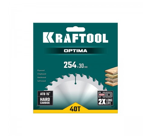 Диск пильный по дереву KRAFTOOL Optima, 254х30мм, 40Т 36951-254-30