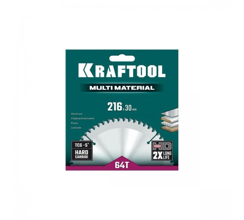Диск пильный по алюминию KRAFTOOL Multi Material 216х30мм 64Т 36953-216-30