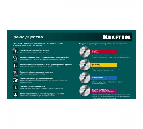 Диск пильный по алюминию KRAFTOOL Multi Material 216х30мм 64Т 36953-216-30